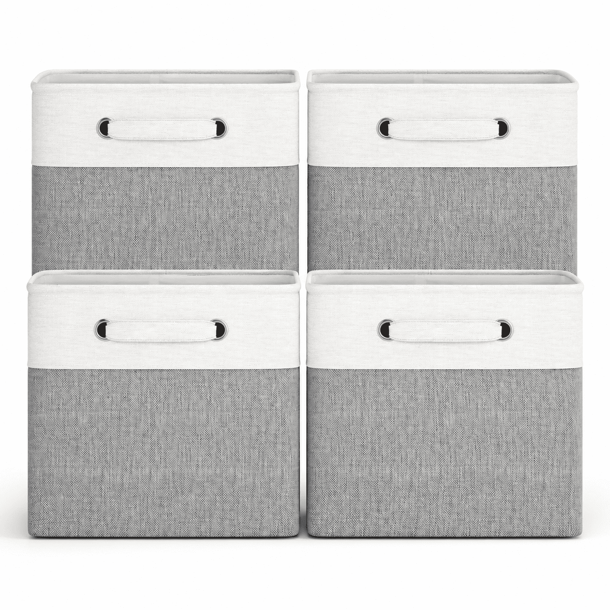 Fenbeli Fabric Storage Baskets Set of 4 Foldable Storage Bins with Handles for Shelf and Closet, Gray White