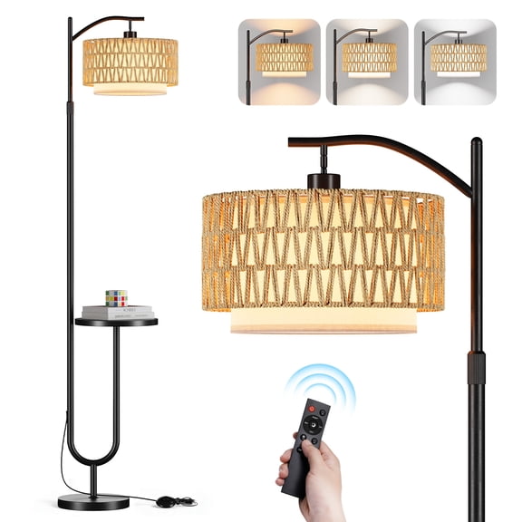 Fenbeli Floor Lamp with Table for Living Room, Dimmable LED Standing Lamp with Shelf, Tall Modern Reading Lamp