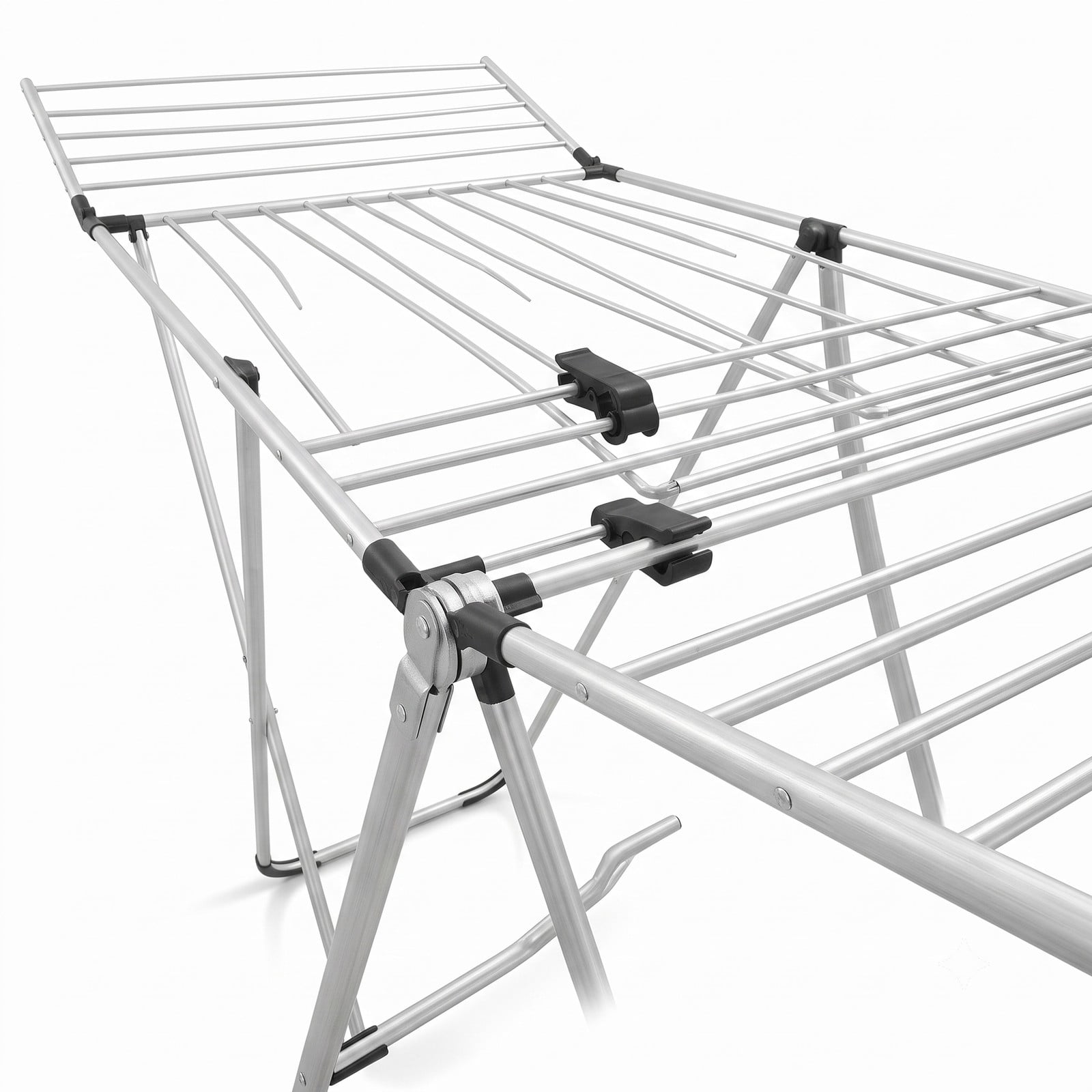 Fenbeli Folding Aluminum Clothes Drying Rack with 2 Side Wings, Rustproof Foldable Laundry Drying Stand for Indoor Outdoor, 60 ft Drying Space, 14 Rods, Silver
