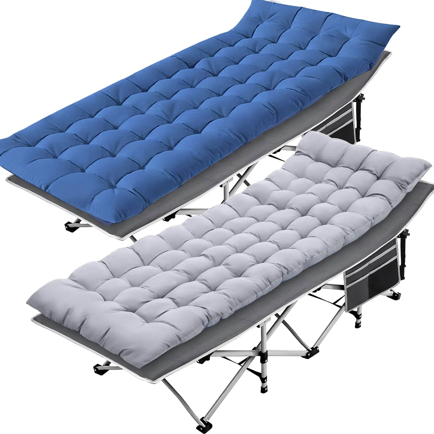 Fenbeli Folding Camping Cot, Adjustable Backrests Position Adults Reclining Chairs with  Thick Mattress and Pillow 76.5" x24.4" for Camp/Travel/Beach/Patio/Office/Home Naps