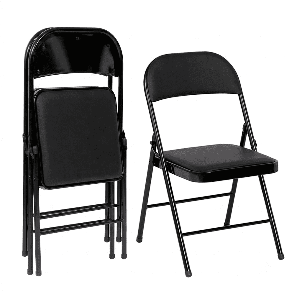 Fenbeli Folding Chairs 4 Pack with Padded Seats, 330 lb Capacity, Black Metal Chairs for Home Office Parties and Indoor Outdoor Events
