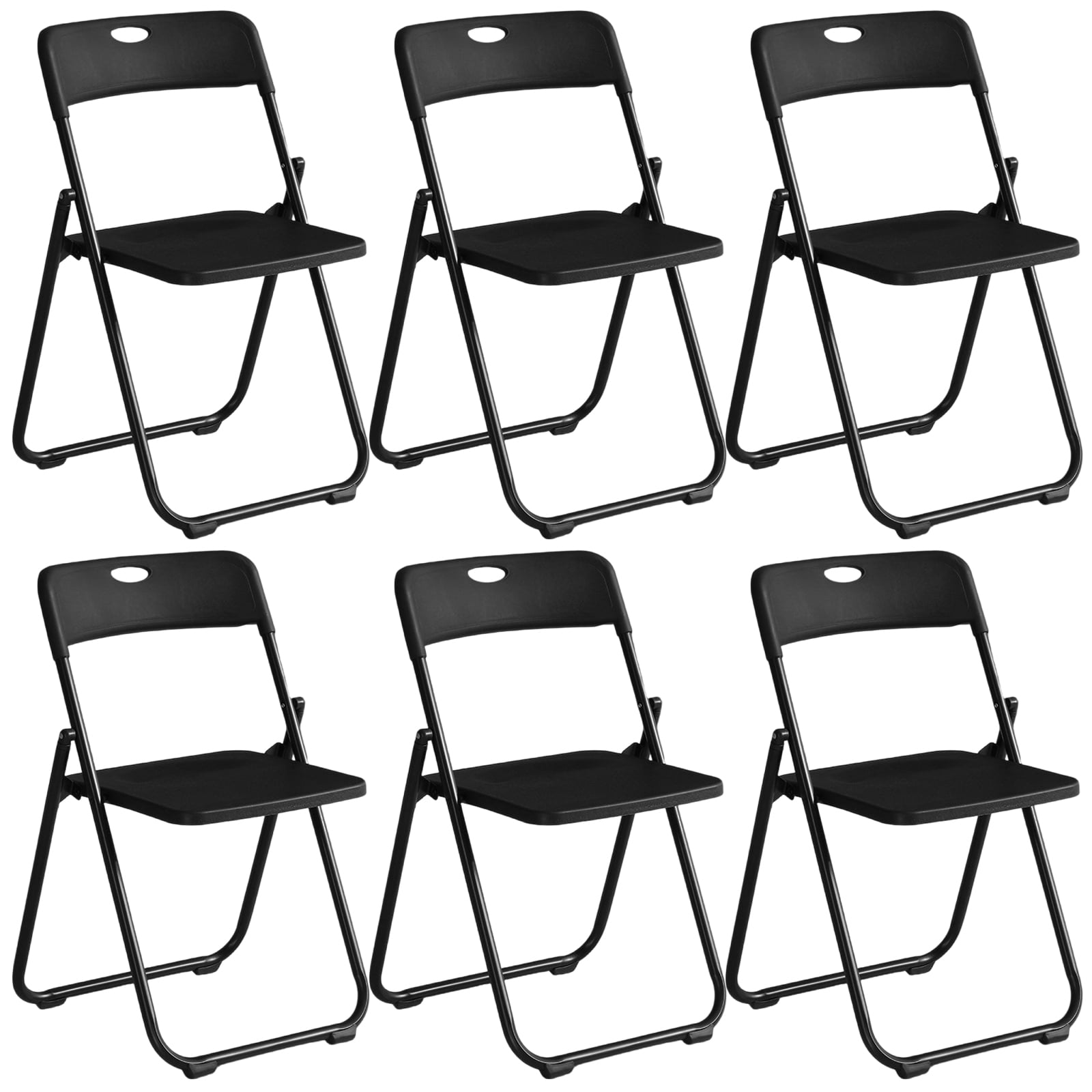 Harigal Black Plastic Folding Chairs, Heavy Duty, 6-Pack, Reinforced Metal Frame, 330 lbs Capacity, Indoor & Outdoor Use