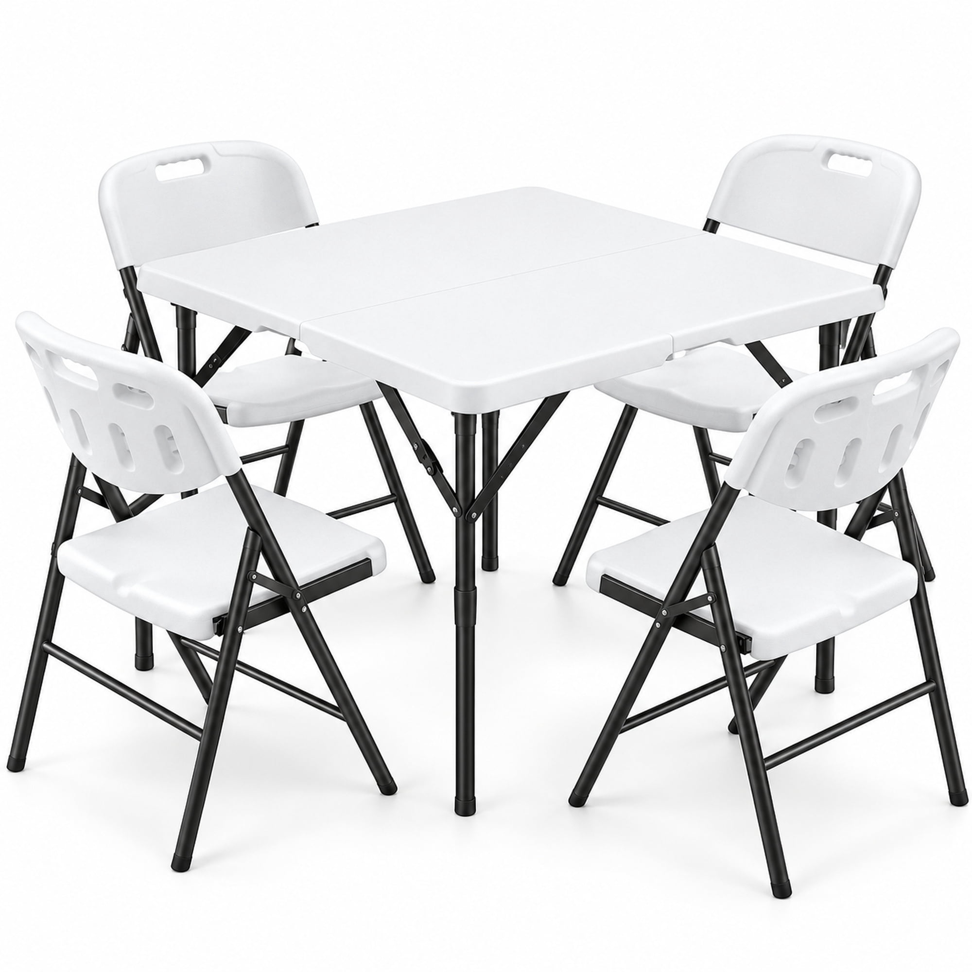 Fenbeli 5 Piece Folding Table and Chairs, Portable Event Card Table with Chairs Set of 4 for Indoor/Outdoor, Picnic, Game Room White
