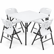 Fenbeli 5 Piece Folding Table and Chairs, Portable Event Card Table with Chairs Set of 4 for Indoor/Outdoor, Picnic, Game Room White