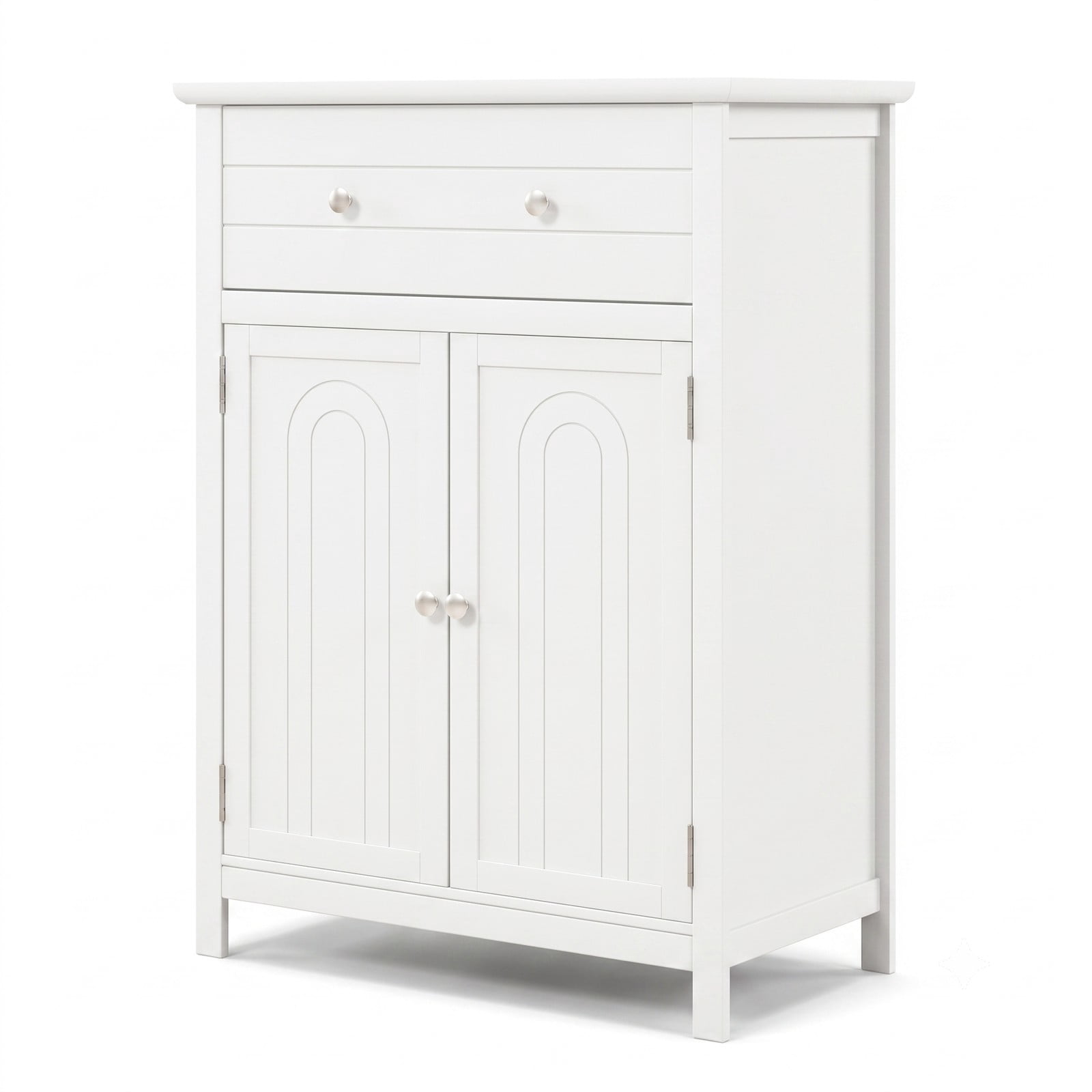 Fenbeli Free Standing Bathroom Storage Cabinet, 2-Door Floor Cabinet with Large Drawer and Adjustable Shelf, Waterproof MDF Side Organizer for Bathroom Living, White