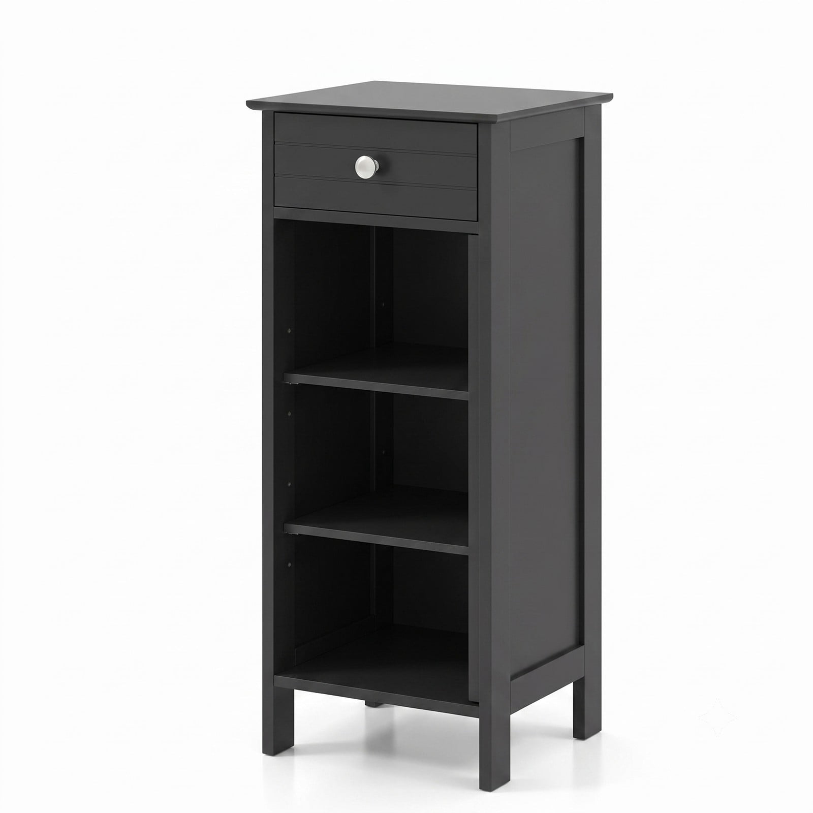 Fenbeli Free-Standing Wooden Storage Cabinet, Narrow Bathroom Floor Organizer with Drawer and 2 Adjustable Shelves, Slim Side Cabinet for Living Room Bedroom, Black