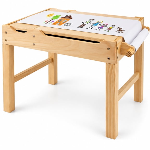 Fenbeli Kids Multi Activity Play Table Wooden Building Block Desk with Storage Paper Roll, New Zealand pine MDF Frame, for More than 3 years old
