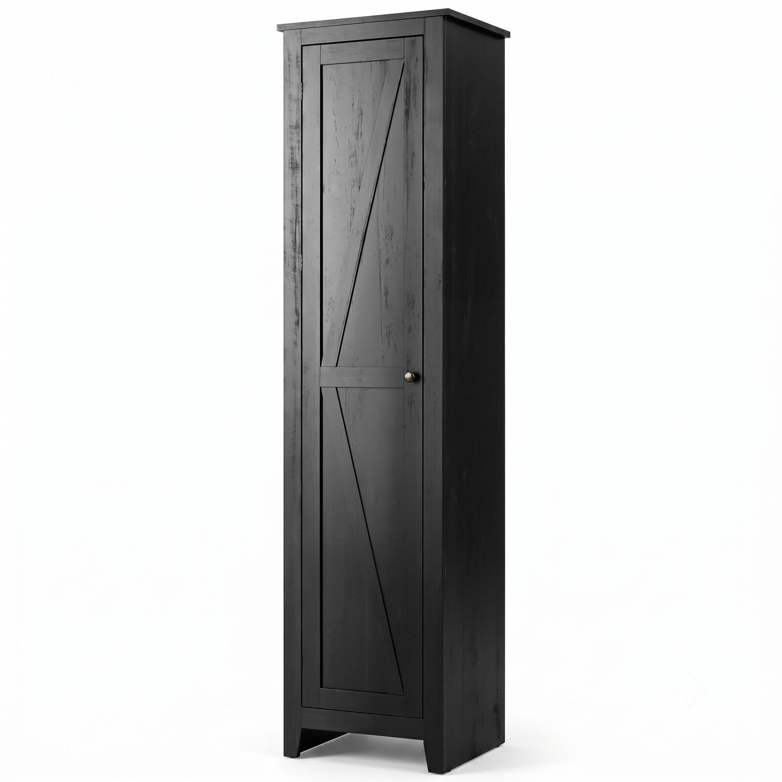 Fenbeli Linen Tower Bathroom Storage Cabinet, Tall Slim Freestanding Floor Organizer with 4 Shelves, Anti-Tip Side Storage Cabinet with Door and Magnetic, Black