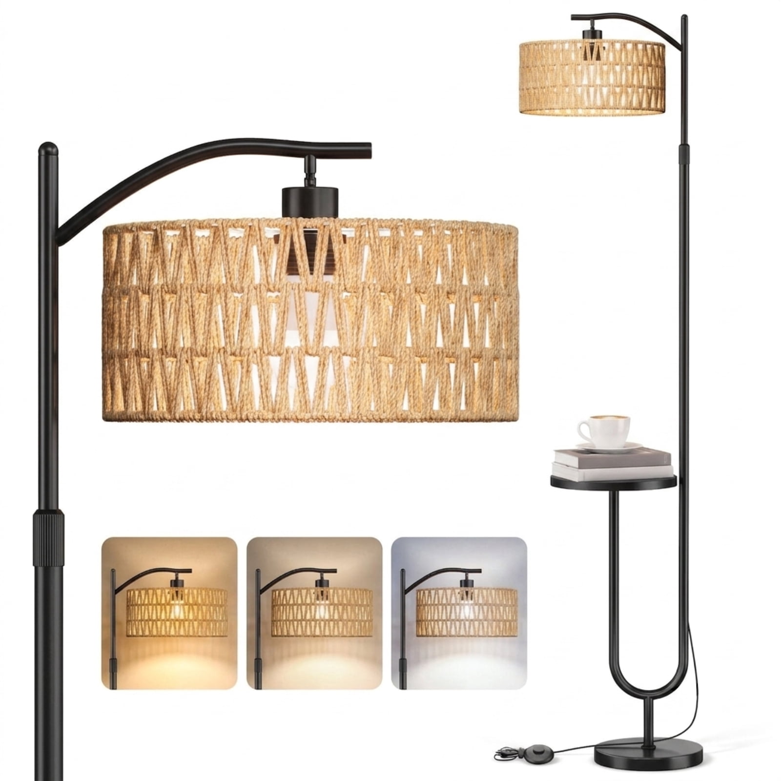 Fenbeli Modern Floor Lamp with Adjustable Head, Remote Control and Dimmable LED Bulb, Black for Living Room, Bedroom and Home Office
