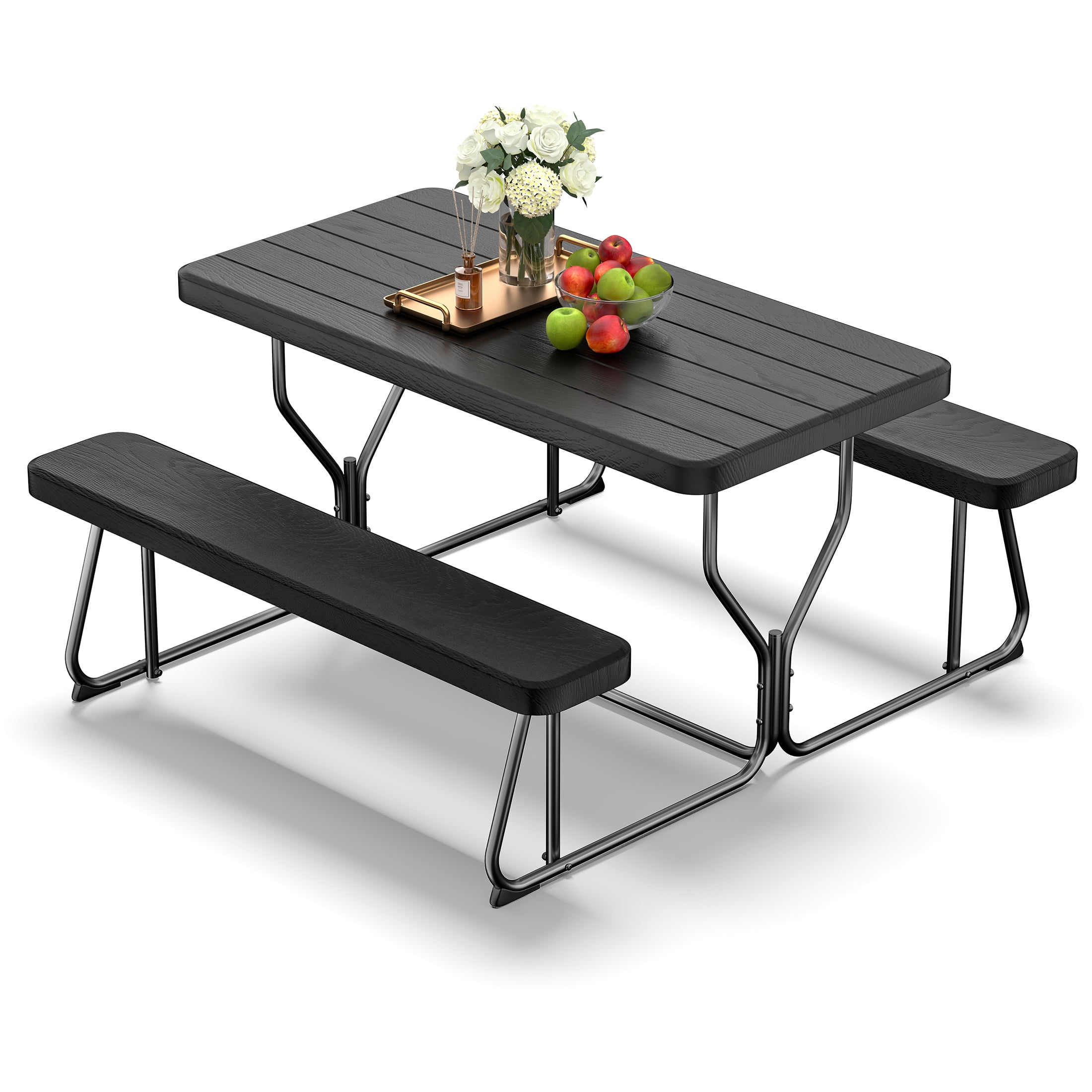 Fenbeli Outdoor Picnic Table Set Easy Assembly, 4 Adults Seating for BBQs, Camping, Patio, and More, Black