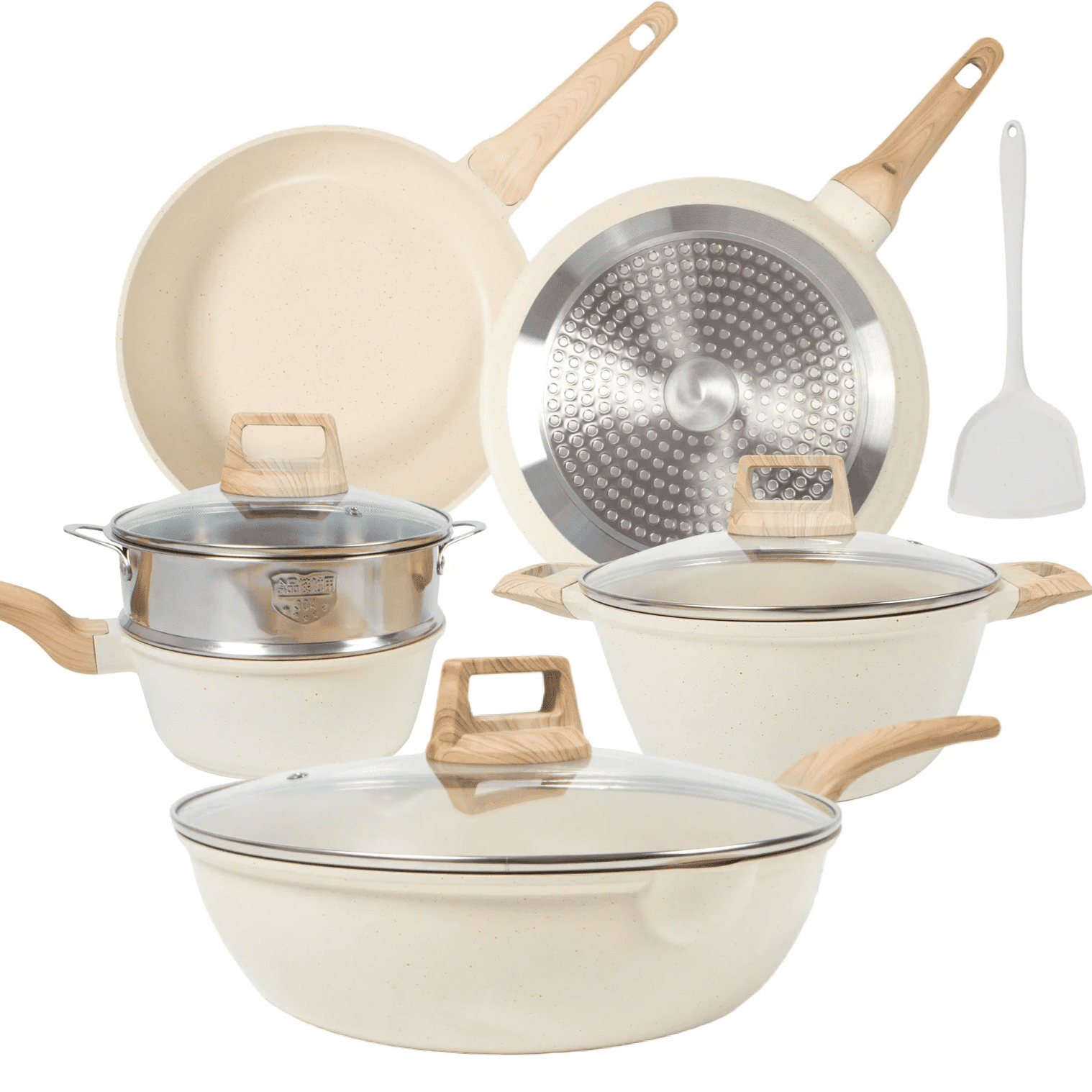 10-Piece White Granite Nonstick Cookware Set with Bakelite Handles