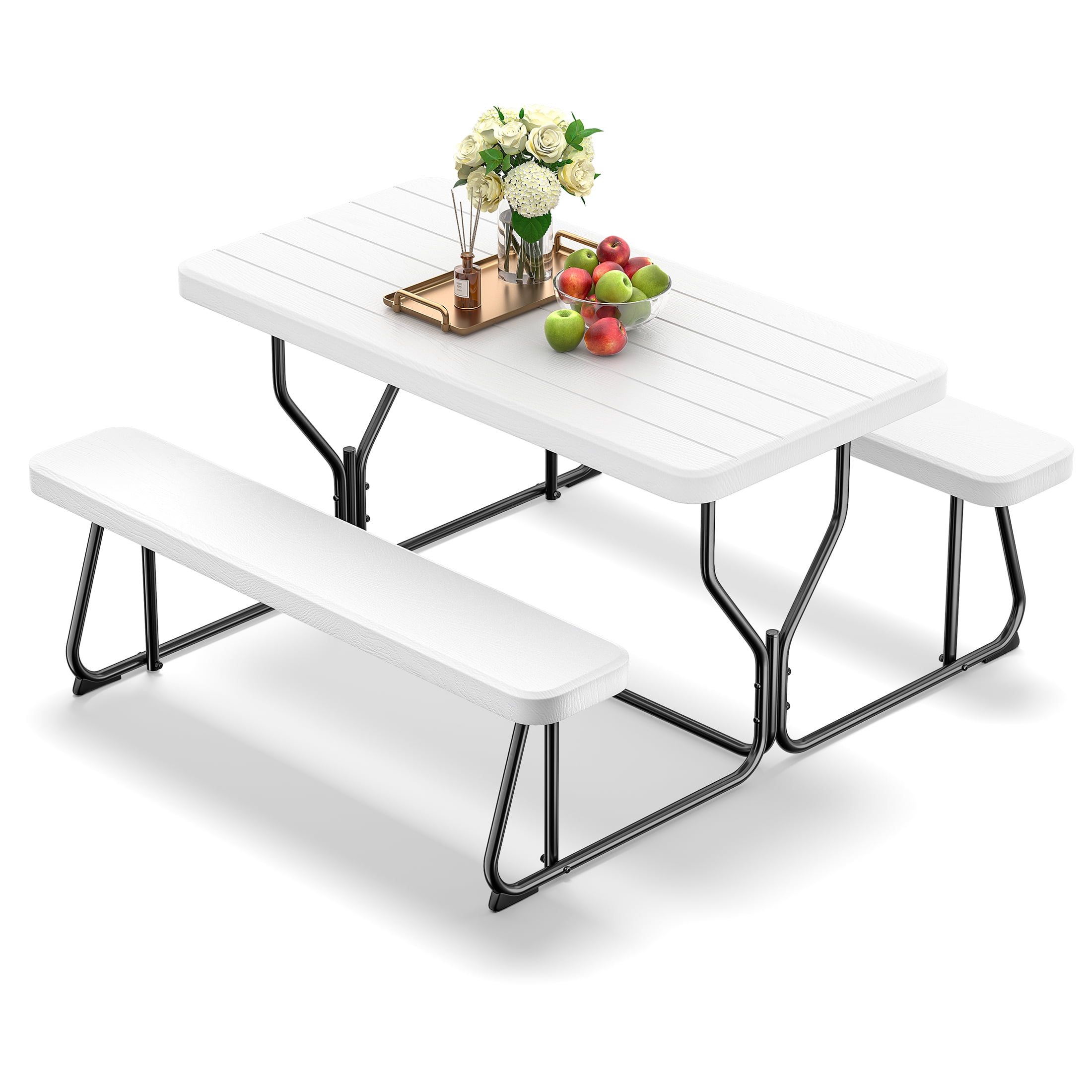 Fenbeli Outdoor Picnic Table with Bench Set for BBQ, Camping, Patio, White