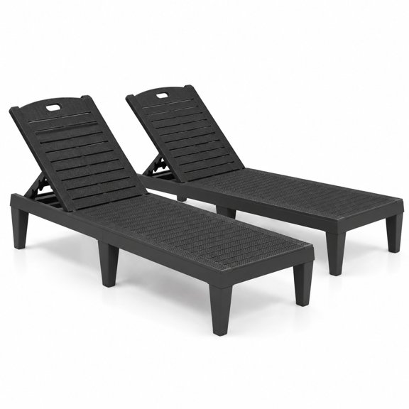 Fenbeli Outdoor PP Chaise Lounge Chairs Set of 2 with 4-Position Adjustable Backrests, Black, The full flat mode for you to relax