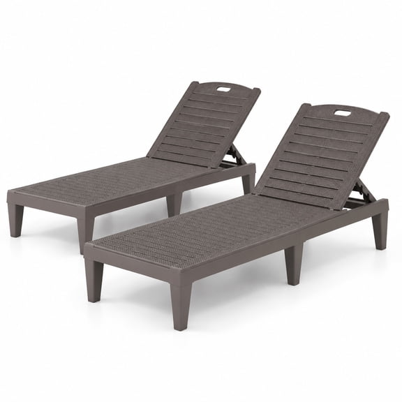 Fenbeli Outdoor PP Chaise Lounge Chairs Set of 2 with 4-Position Adjustable Backrests, Coffee, The full flat mode for you to relax