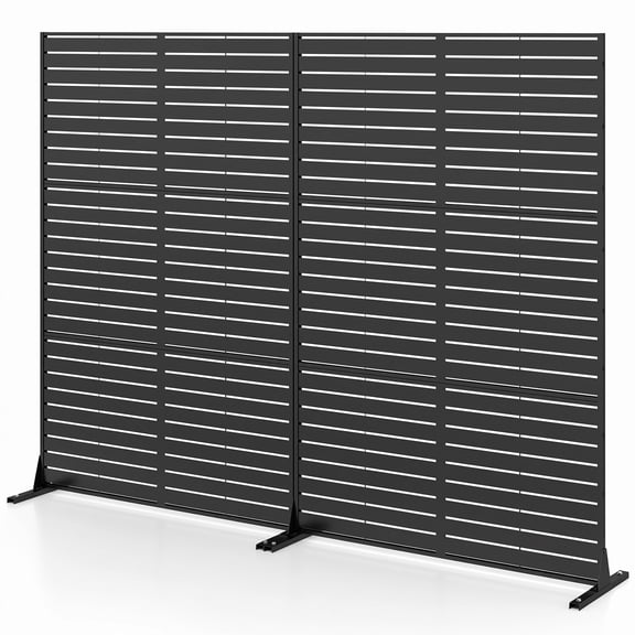 Fenbeli Outdoor Privacy Screen 72H x 48W Freestanding Metal Divider Panel with Stand and Expansion Bolts, Hollow-Carved Louvered Fence for Patio Backyard, Black