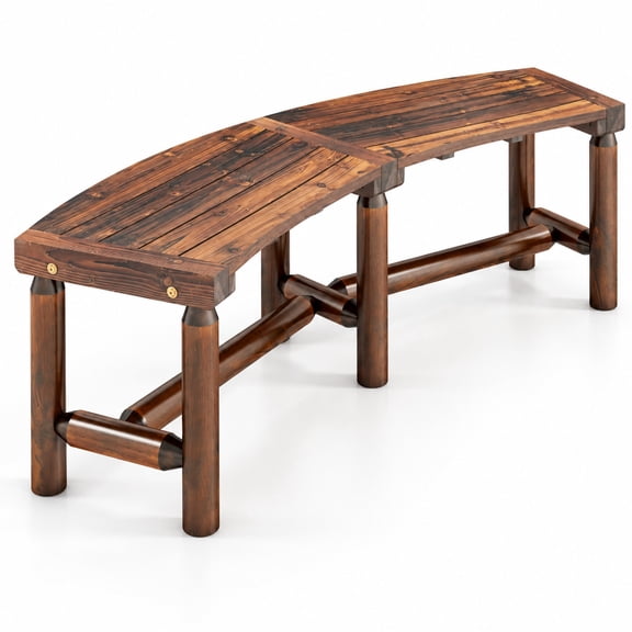 Fenbeli Patio Curved Bench Solid Wood Fire Pit Bench Outdoor Backless Loveseat, 800 lbs Capacity, Pine Wood Fir Wood Frame, Wood