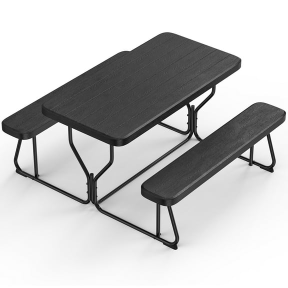 Fenbeli Black Outdoor Picnic Table and Bench Set, Weather-Resistant Patio Dining Furniture for Garden, Backyard, Deck