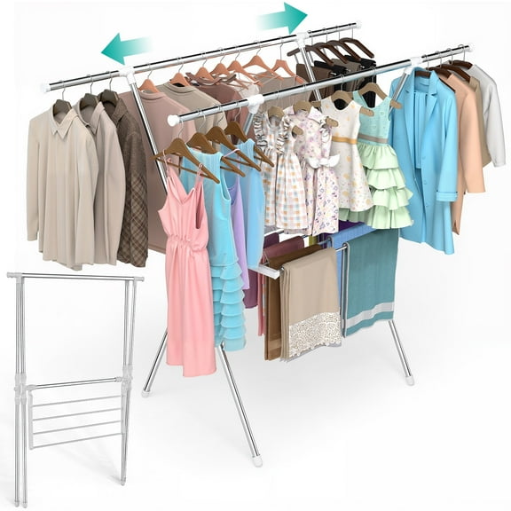 Fenbeli Portable Clothes Drying Rack, Folding Drying Rack for Indoor Outdoor Laundry, Space Saving Design, Silver