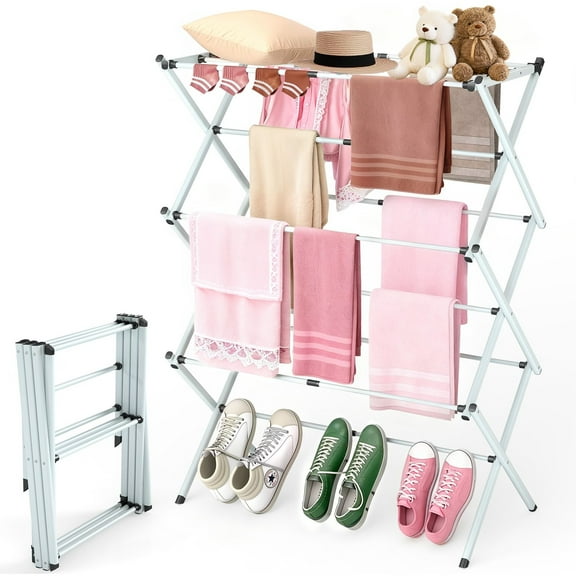 Fenbeli Portable Clothes Drying Rack, Folding Drying Rack for Indoor Outdoor Laundry, Space Saving Design, White