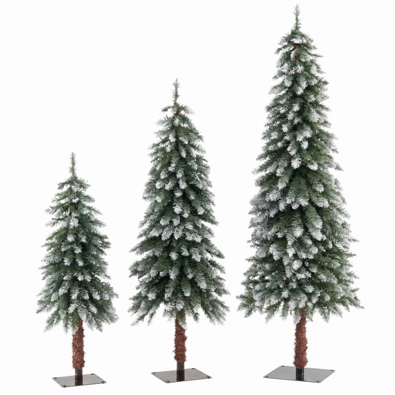 Fenbeli Pre-Lit Christmas Tree Set of 3, PVC Metal Tree Height (Small/Medium/Big) 3 ft Tree Width (Small/Medium/Big) 1.3 ft Frame, Green & White