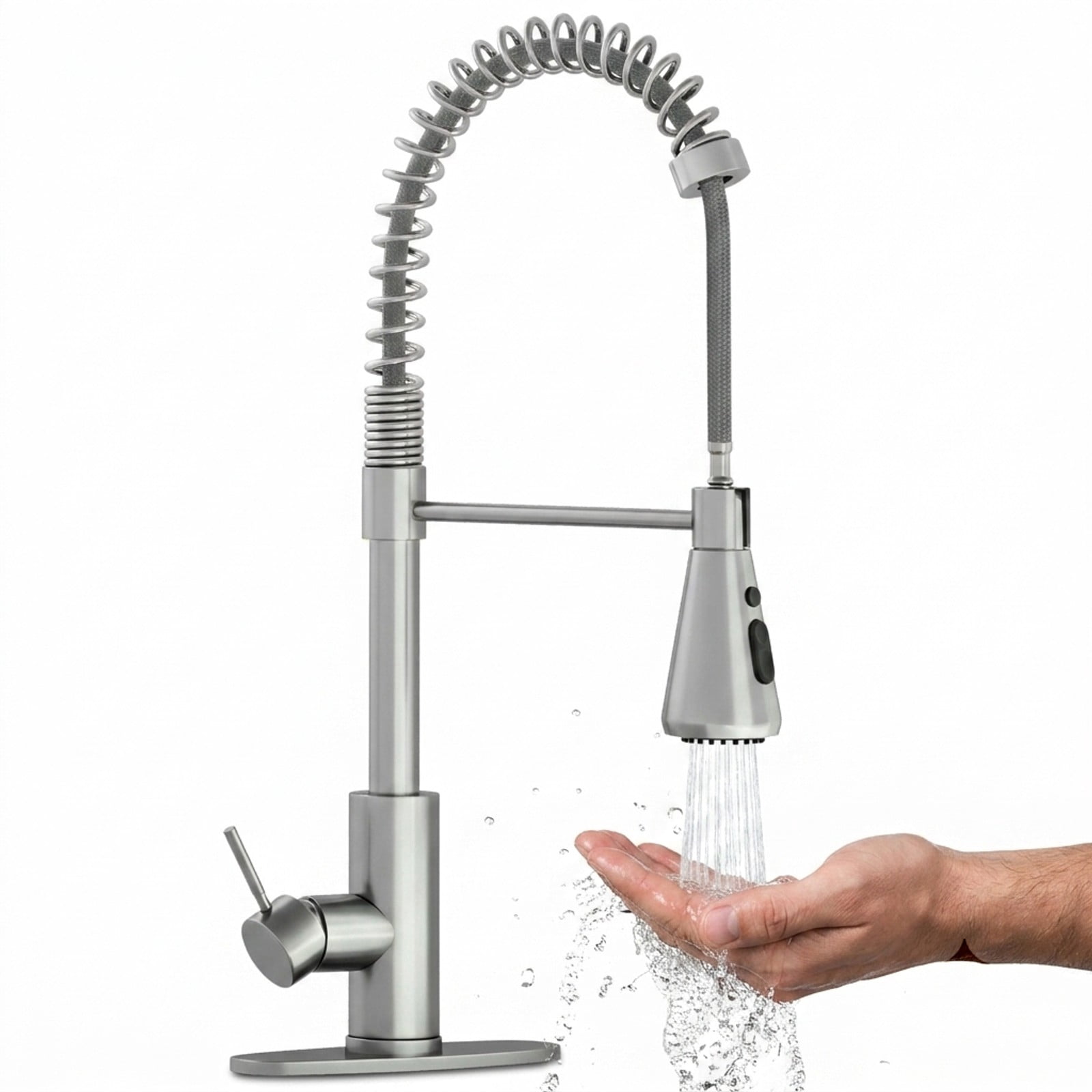 Fenbeli Pull-Down Kitchen Faucet, 23.6-Inch Sprayer, 360-Degree Swivel Single-Handle Sink Faucet with Dual Spray Modes, Silver