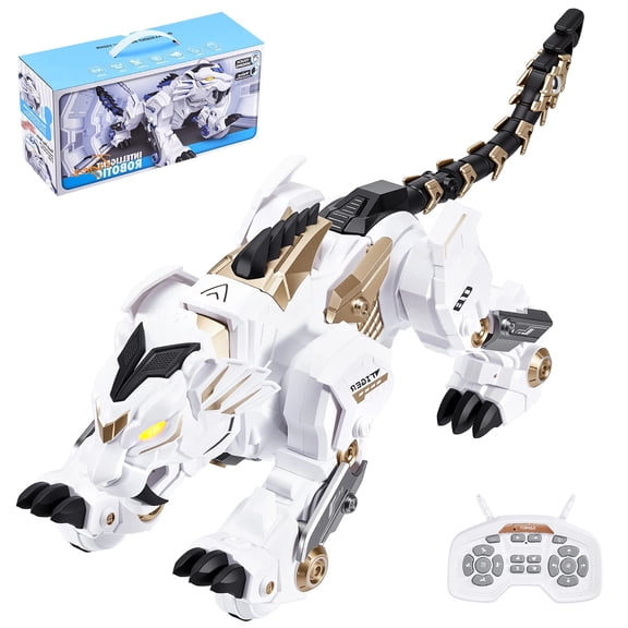 Fenbeli Remote Control Robot Tiger Toy for Kids, Interactive RC Programmable Robotic Animal with Dancing, Storytelling and Front Flip, Rechargeable Electronic Toy, Gold
