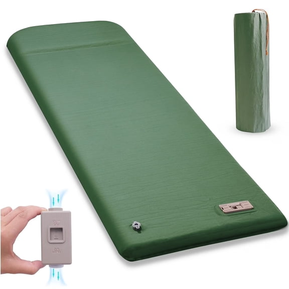 Fenbeli Self-Inflating Sleeping Pad with Pillow,3.2" Thick Memory Foam Camping Mattress, R-Value 9.5 Insulated 4-Season Camp Pad for Tent,Backpacking,Hunting & Hiking,20-Second Quick Inflate, Green