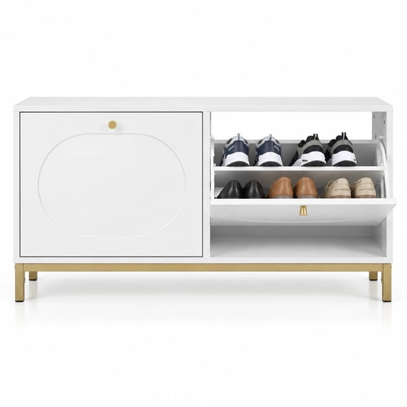 Fenbeli Shoe Storage Bench Narrow Entryway Bench with 2 Flip Drawers ...