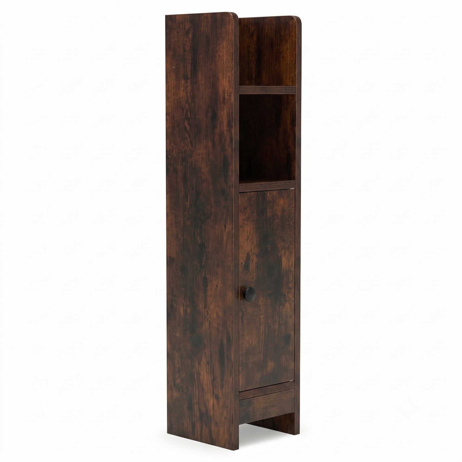Fenbeli Slim Bathroom Corner Storage Cabinet, Freestanding Floor Cabinet with Door and Adjustable 3-Tier Shelf, Anti-Tipping Space-Saving Organizer for, Rustic Brown