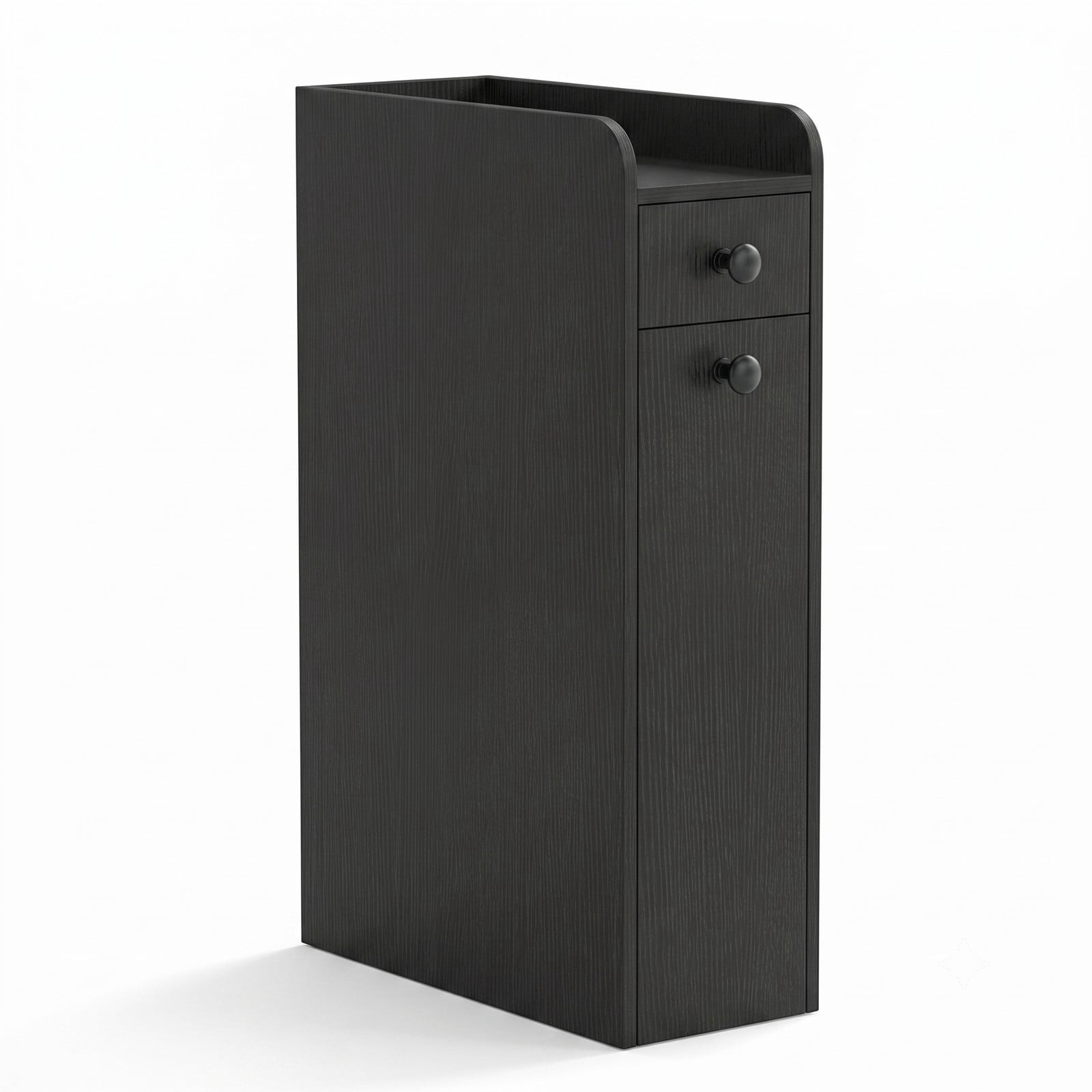 Fenbeli Small Bathroom Storage Cabinet, 4-Tier Slim Narrow Organizer Tower with 3 Slide-Out Drawers on Casters, Freestanding Rolling Storage for Bathroom, Black