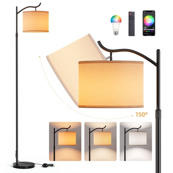 Fenbeli Smart Floor Lamp for Living Room Bedroom, RGB LED Floor Lamp with Remote & App, Dimmable Tall Standing Lamp, Adjustable Modern Reading Lamp