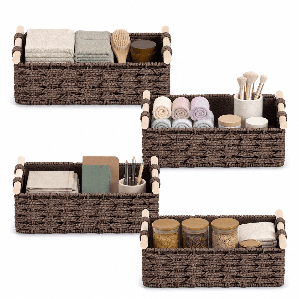 Fenbeli Storage Baskets Set of 4 Foldable Fabric Storage Bins Collapsible Cube Organizers for Shelves and Closet, Beige Brown