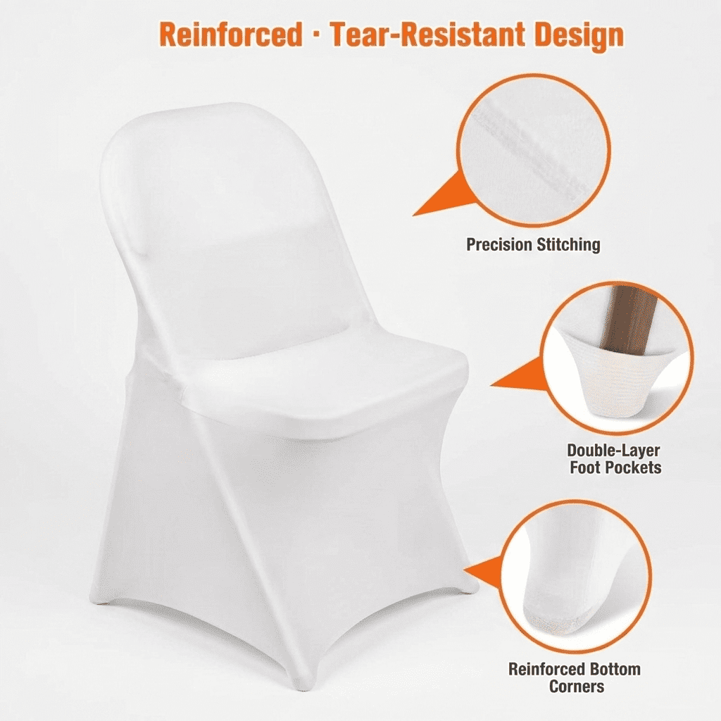 Fenbeli Stretch Folding Chair Covers 12 Pack, White Washable Spandex Slipcovers with Elastic Foot Pockets, Universal Fit for Weddings Banquets Parties and Events
