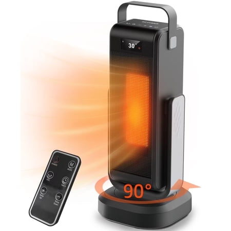 SUGIFT Space Heater for Indoor 90°Oscillation, 1500W Electric Heater, 1-12h Timer with Remote, Thermostat Portable Heater for Office Home Black