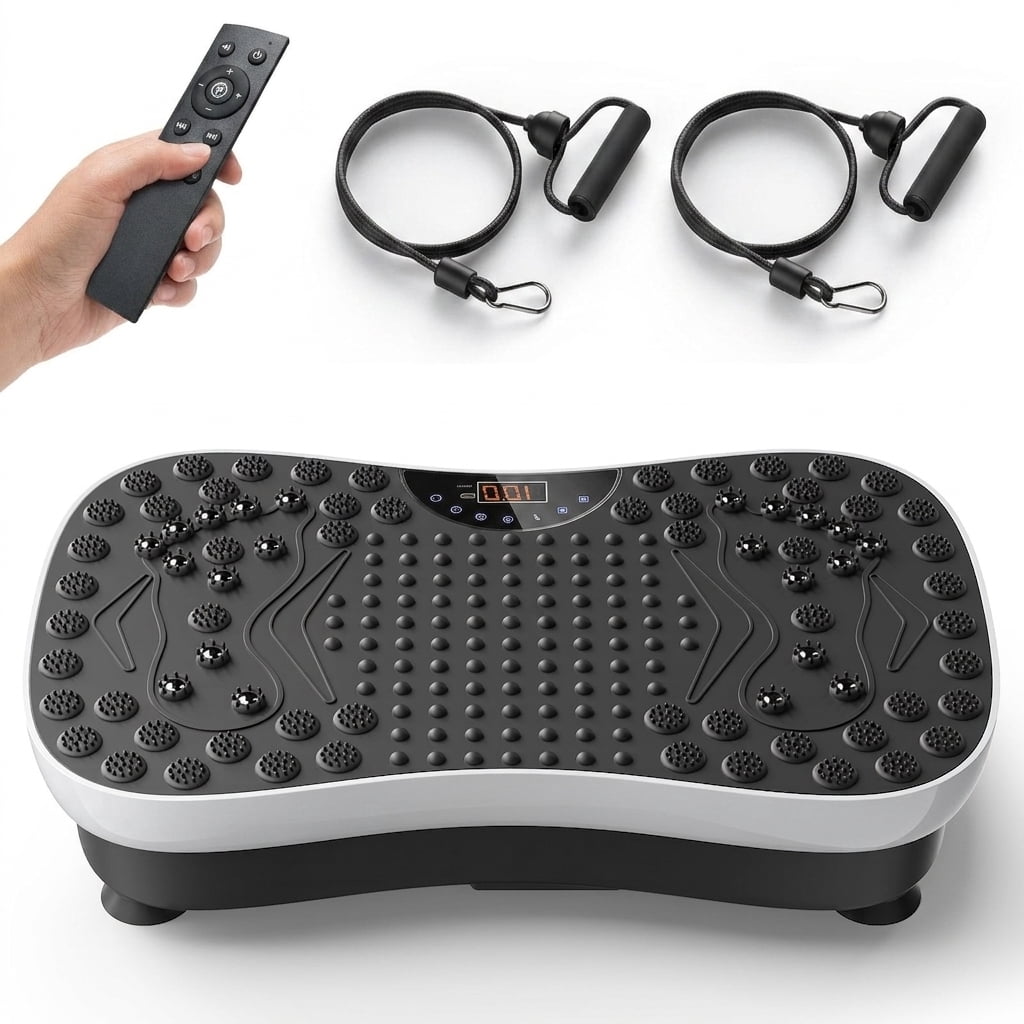 Fenbeli Vibration Plate Exercise Machine, 99 Speeds, Bluetooth Speaker, Remote Control and Resistance Bands, 400 lb Capacity, Black