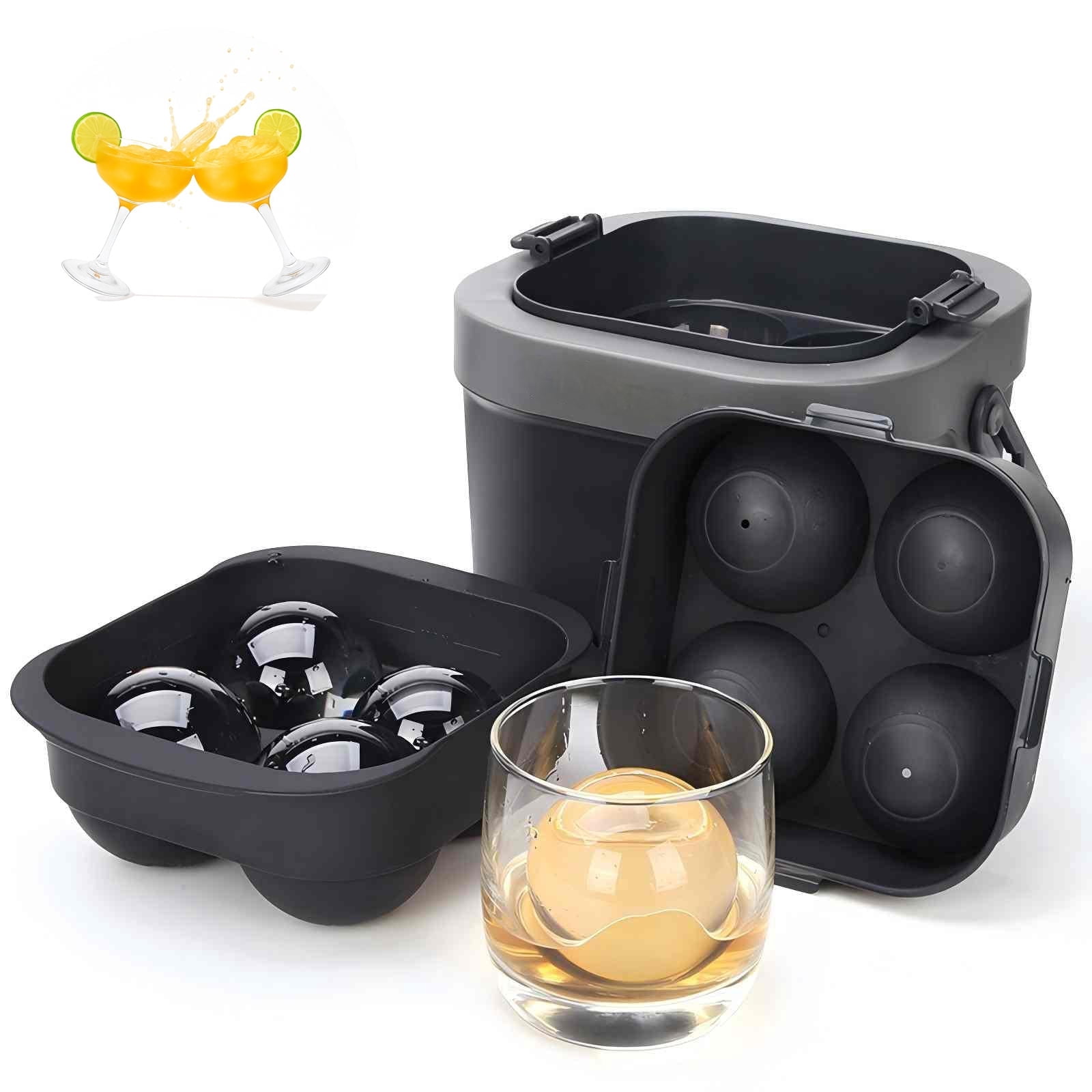 Suidhome Whiskey Ice Cube Tray, Ice Ball Maker Mold, 2.4 Inch Large Round Ice Molds, Best Gifts for Dad Husband, Black