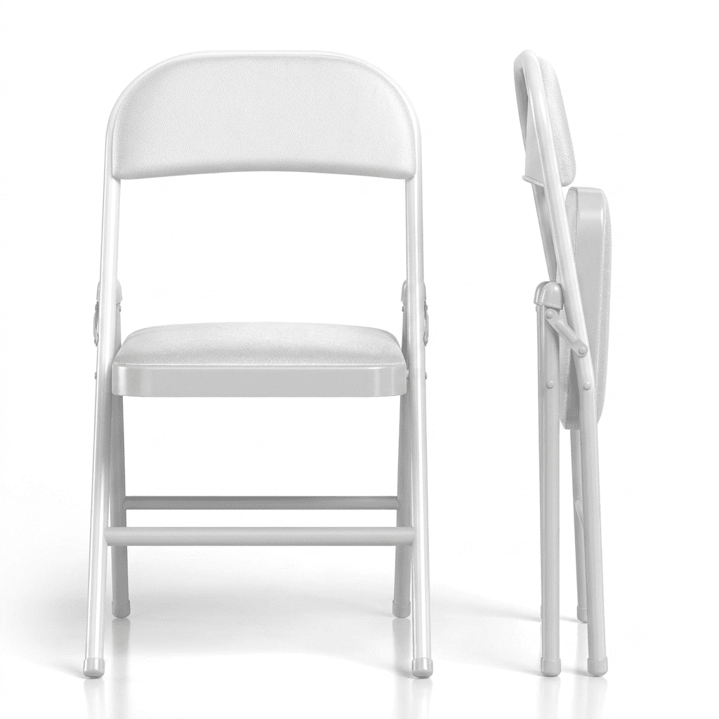 Fenbeli White Padded Folding Chair, Faux Leather Seat with Sturdy Steel Frame, Portable Event Chair for Weddings Dining Rooms Offices and Parties