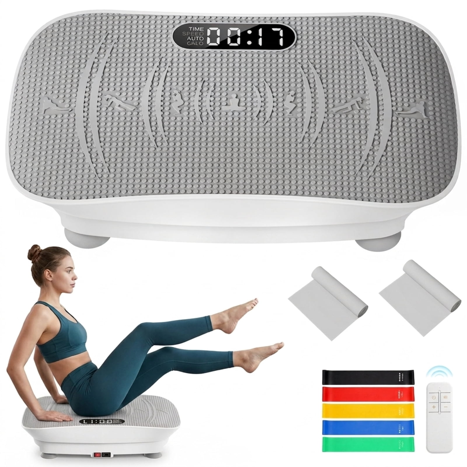 Fenbeli White Vibration Plate Exercise Machine, Whole Body Vibration Platform with Bluetooth, Remote Control, 2 Yoga Straps, 5 Resistance Bands, 450 lb Capacity