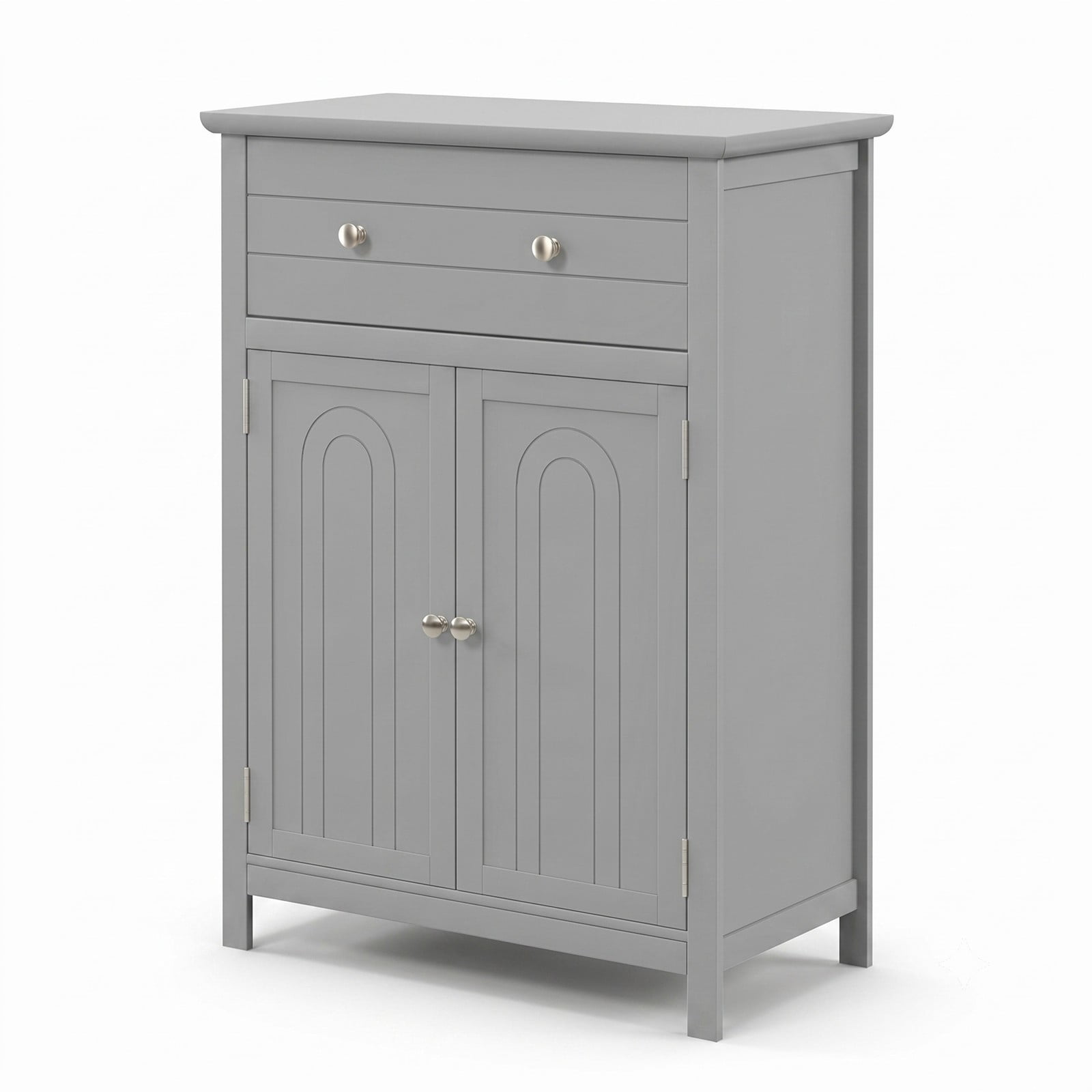 Fenbeli Wooden Bathroom Floor Cabinet, Free Standing 2-Door Storage Cabinet with Drawer and Adjustable Shelf, Waterproof MDF Side Organizer for Bathroom Living, Gray