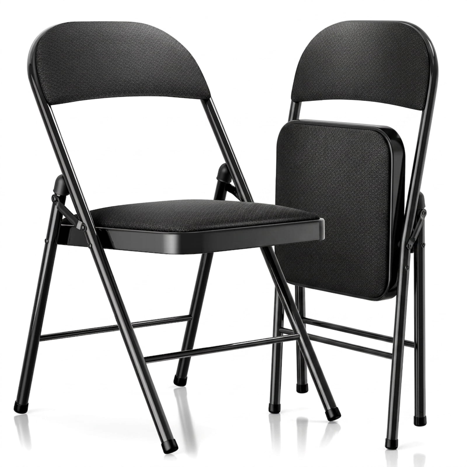 Fenbeli Woven Textilene Folding Chair, Black Breathable Padded Seat with Sturdy Metal Frame, Portable Seating for Home Office Dining and Events