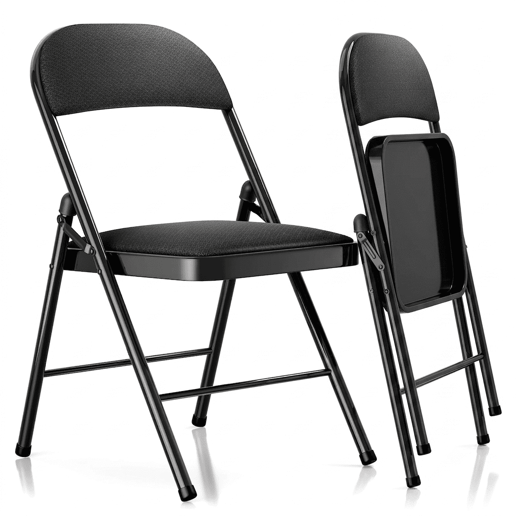 Fenbeli Woven Textilene Folding Chairs 2 Pack, Black Breathable Padded Seats with Steel Frames, Portable Seating for Home Office Parties and Events