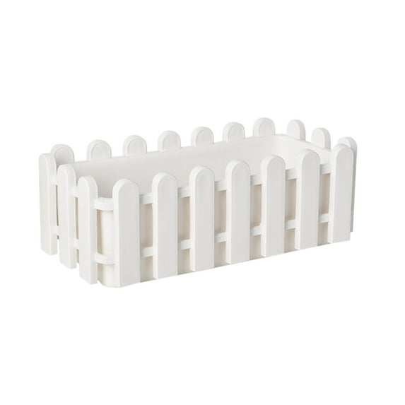 Fence Flower Container, Lifelike Artificial Flower Planter Box for Indoor Outdoor Use, for Balcony Garden Home Decor, 10.2x4.7x3.5in, White