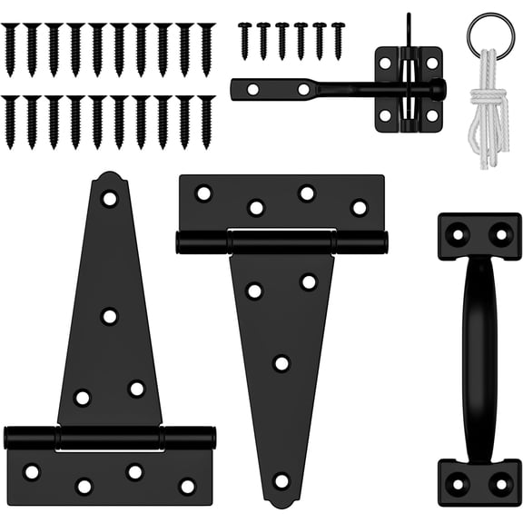 Fence Gate Hardware Kit, Heavy Duty Gate Kit for Wooden Fence with Self Locking Gate Latch, 6in T-Strap Gate Hinges, Door Pull Handle, Gate Hinges and Latch Set for Wooden Vinyl Fence