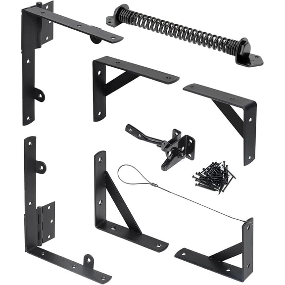 Fence Gate Kit Gate Hardware, 1 Set Anti Sag Gate Kit Gate Frame Cornor Brackets Kit with Self Closing Gate Springs Hings Latchs for Outdoor Garden Backyard Wooden Fence Deck Porch Gate
