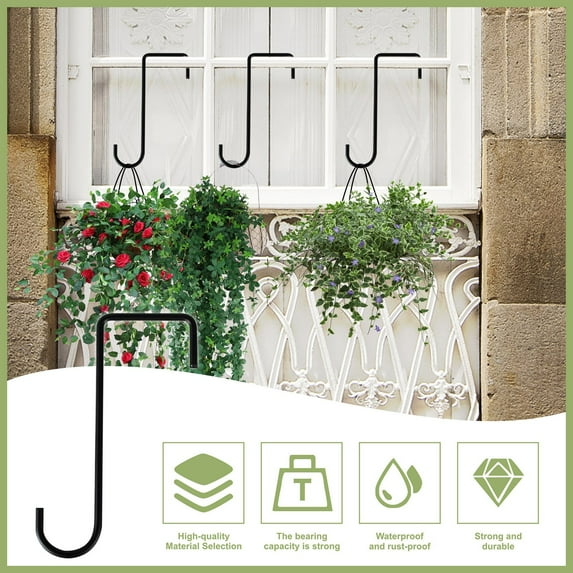 Fence Hooks Heavy Duty 6'' Metal Plant Hangers for Fence Railing Indoor Outdoor Flower Pots Lamps Bird Feeders Hanging Bracket Rust-Resistant Garden Utility Hook | 1 Pack