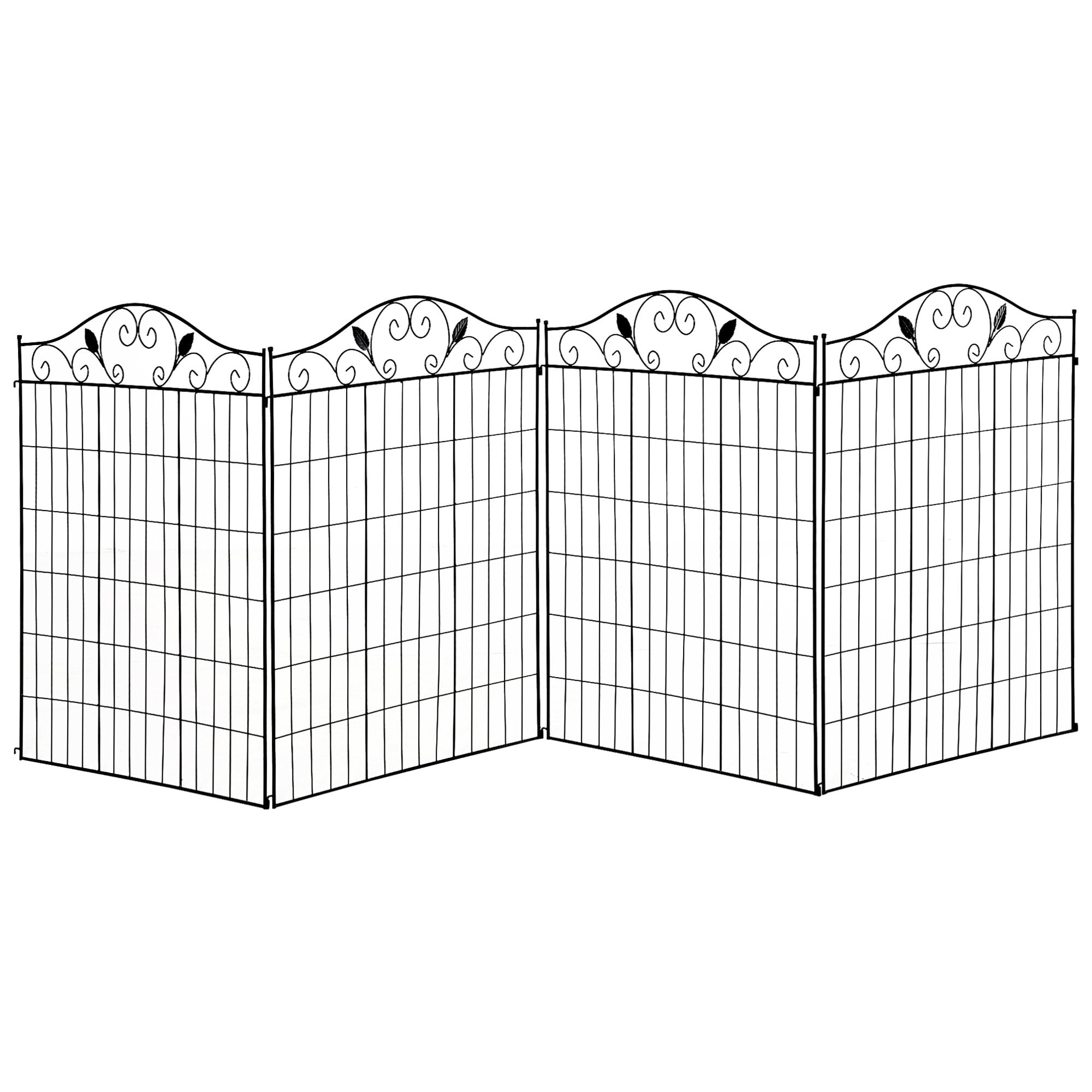 Fence Panels, Garden Decorative Fence Panel, 4 Pack, 44 x 36-Inch, Linear Length 12 Feet, Steel Border Folding Fence for Garden Landscaping, Black Privacy Fence,Steel Fence Gate