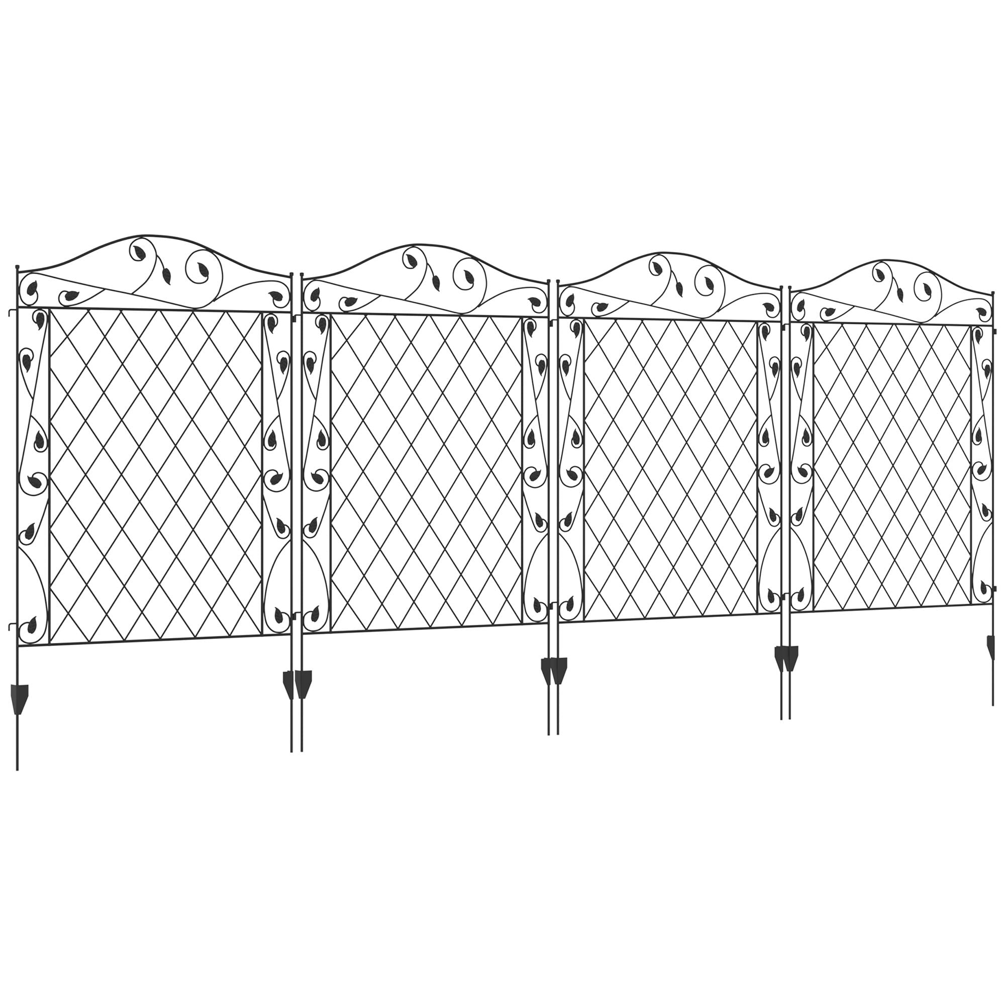 Fence Panels, Garden Fence, 4 Pack Steel Fence Panels, 11.5' L x 43" H, Rust-Resistant Animal Barrier Decorative Border Flower Edging for Yard, Landscape, Patio, Outdoor Decor, Wavey Vines