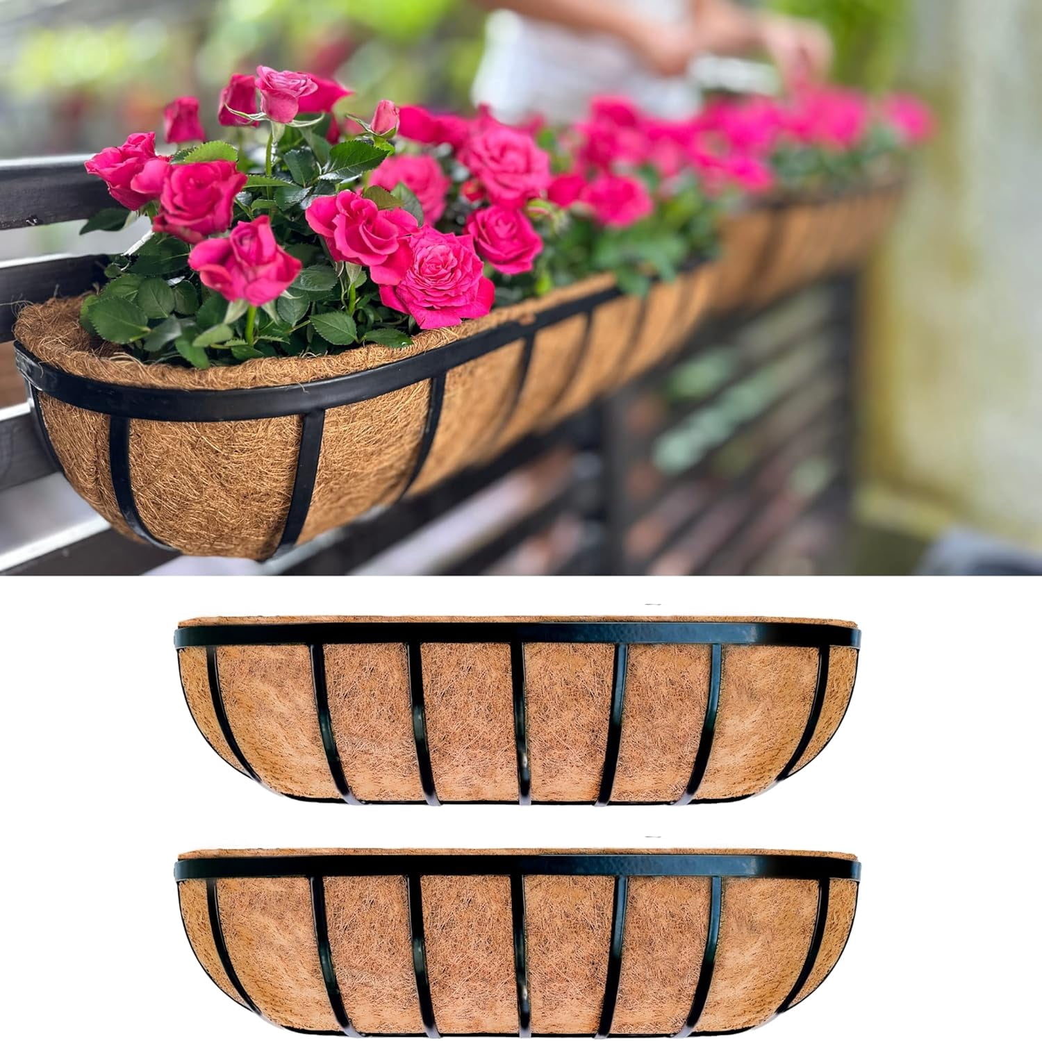 Fence Planters for Outdoor Plants - 2 Pack, 24 inch Large Window Flower ...