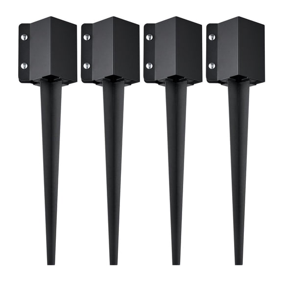 Fence Post Anchor Ground Spike 4 Pack, 24x4x4 Inch Black Metal Post Stake, 3.5x3.5 Inch for Mailbox, Deck, Garden Railing - Secure Outdoor Posts