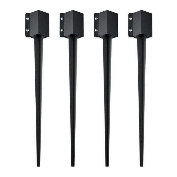 Fence Post Anchor Ground Spike, 4 Pack 36 x 4 x 4 Inches Outer Diameter (Inner Diameter 3.5 x3.5 Inches), Metal Black Powder Coated Post Stake Ground, for Mailbox Deck Garden Railing 4 Pieces